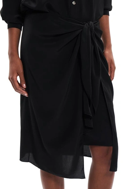 Shop Theory Sarong Skirt Long Sleeve Shirtdress In Black