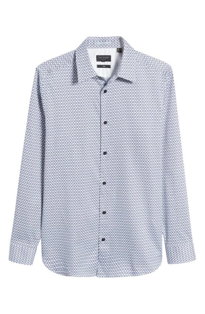 Shop Ted Baker Strine Slim Fit Geo Print Button-up Shirt In Dark Blue