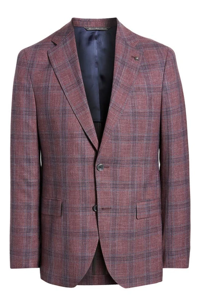 Shop Jack Victor Midland Soft Constructed Plaid Wool & Silk Blend Sport Coat In Berry