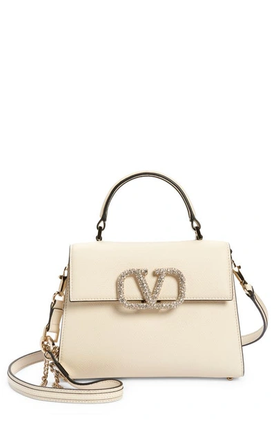 Valentino Garavani Small Vsling Leather Top Handle Bag In Neutral