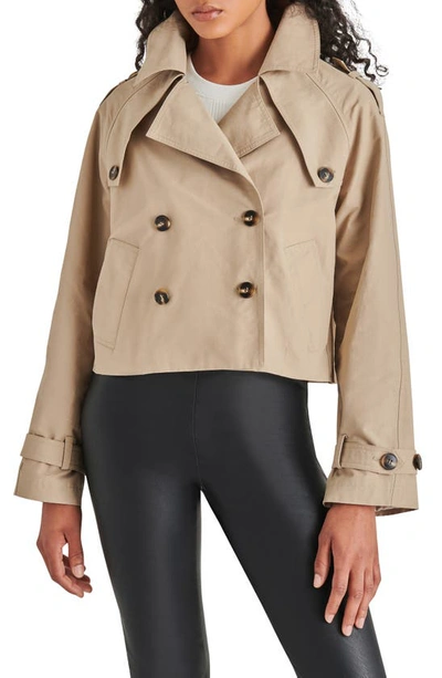 Shop Steve Madden Sirus Crop Trench Coat In Khaki