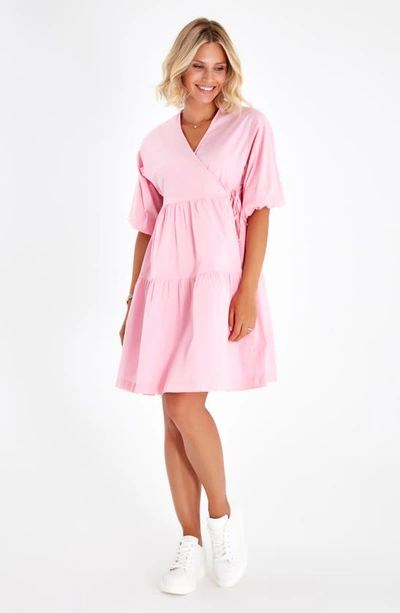 Shop Accouchée Tie Waist A-line Maternity/nursing Wrap Dress In Pink
