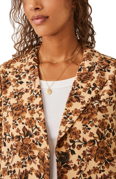 Shop Free People Cali Floral Print Boxy Single Breasted Blazer In Sand Combo