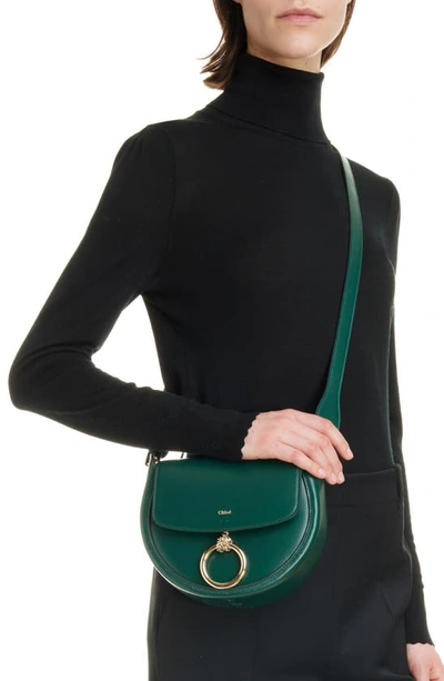 Shop Chloé Small Arlene Leather Crossbody Saddle Bag In Marble Green 3h1