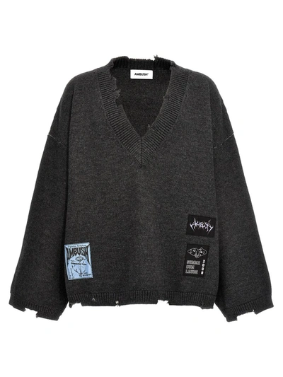 Shop Ambush Distressed Patches Sweater In Gray