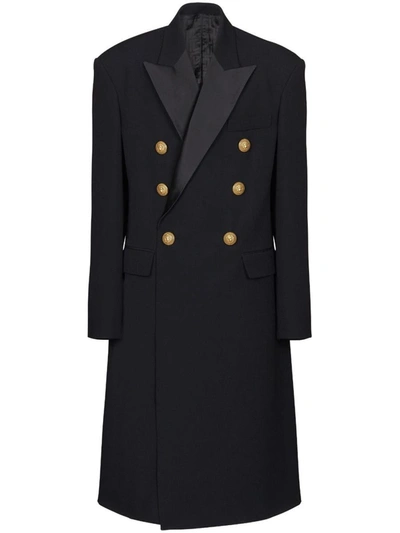 Shop Balmain 6 Btn Db Gdp Coat With Satin Collar Clothing In Black
