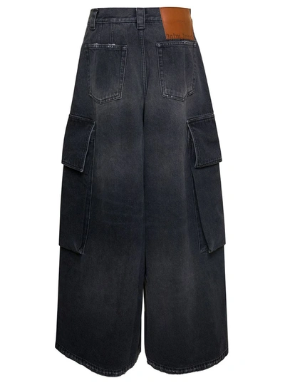 Shop Palm Angels Bw Wide Denim Parachute In Black