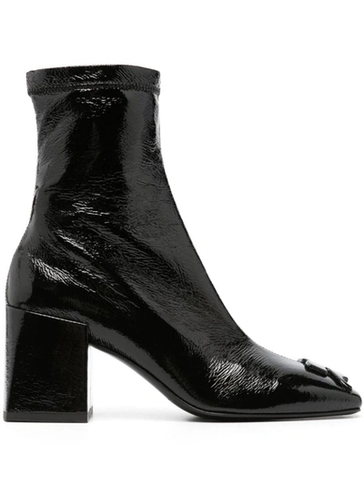 Shop Courrèges Heritage Vinyl Ankle Boots Shoes In Black