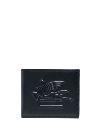 Shop Etro Leather Logo Embossed Wallet Accessories In Blue