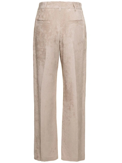 Shop Brunello Cucinelli Beige Relaxed Pants With Belt Loops In Corduroy Woman
