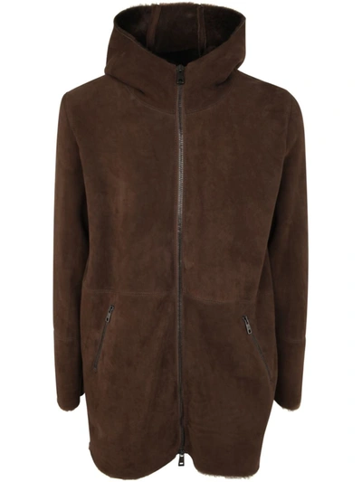 Shop Giorgio Brato Sheepskin Long Coat With Hood Clothing In Brown