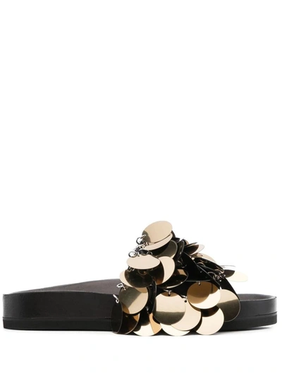 Rabanne Disc-embellished Slides In Metallic