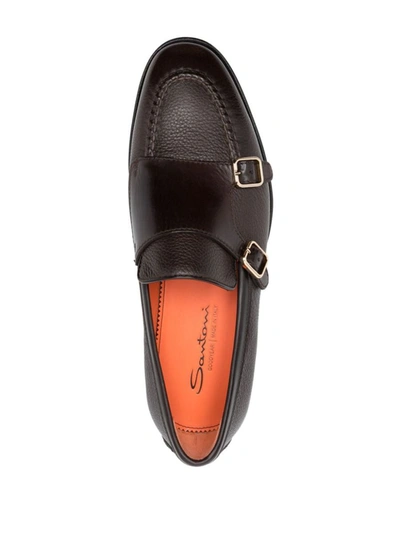 Santoni Double Monk Strap Loafers With Buckle Detailing In Brown