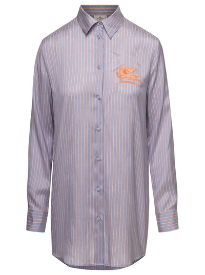 Shop Etro Silk Striped Shirt In Blu