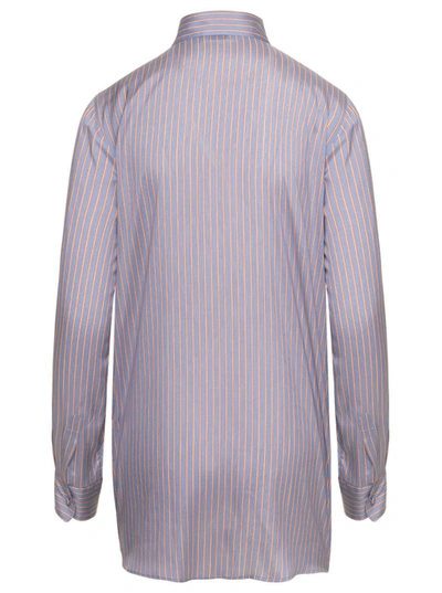 Shop Etro Silk Striped Shirt In Blu