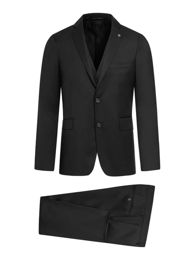 Shop Tagliatore Suit With Vest In Black