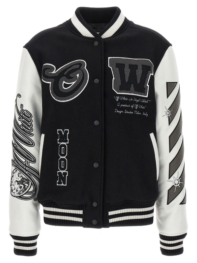 Shop Off-white Ow Meteor Moon Varsity Casual Jackets, Parka White/black