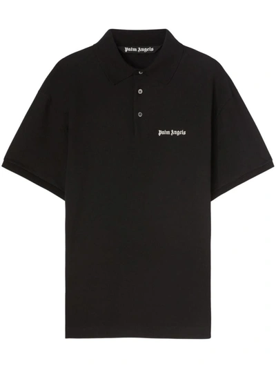 Shop Palm Angels Embroidered Logo Cotton Polo Shirt In Black