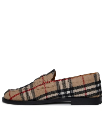Shop Burberry Woman  Beige Wool Felt Loafers In Cream