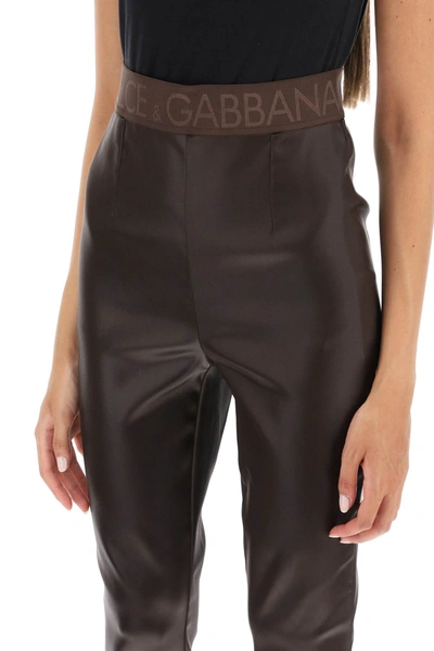 Shop Dolce & Gabbana Coated Look Stretch Satin Leggings Women In Brown