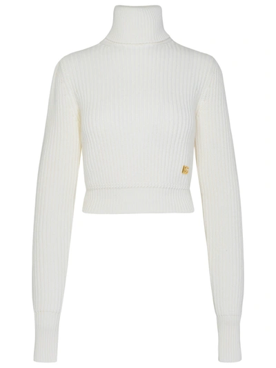 Shop Dolce & Gabbana Woman  Beige Wool Blend Cardigan In White