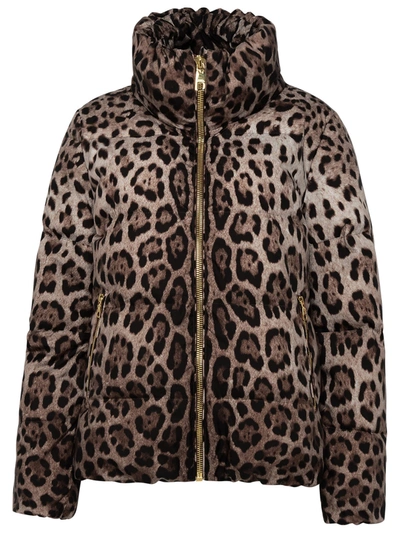 Shop Dolce & Gabbana Two-tone Polyester Down Jacket Woman In Brown