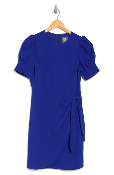 Shop Vince Camuto Puff Sleeve Side Gather Crepe Dress In Cobalt