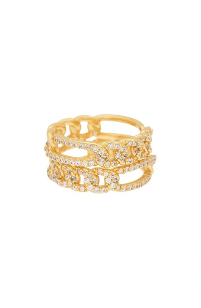 Shop Covet Cz Pavé Chain Link Open Band Ring Set In Gold