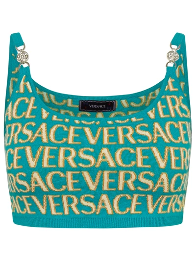 Shop Versace Blue Knit Top Woman