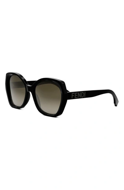Shop Fendi The  Lettering 57mm Gradient Butterfly Sunglasses In Shiny Black / Gradient Brown