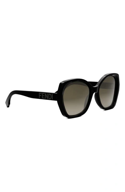 Shop Fendi The  Lettering 57mm Gradient Butterfly Sunglasses In Shiny Black / Gradient Brown