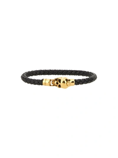 Shop Alexander Mcqueen Braided Leather Bracelet In Black