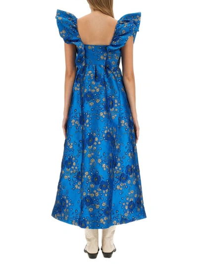 Shop Ganni 3d Jacquard Longuette Dress In Blue