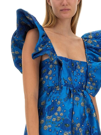 Shop Ganni 3d Jacquard Longuette Dress In Blue