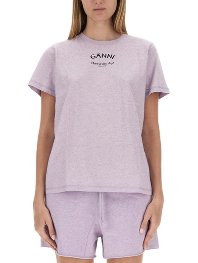 Shop Ganni T-shirt With Logo In Purple