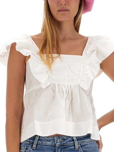 Shop Ganni Top With Ruffles In White