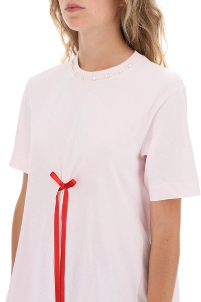 Shop Simone Rocha A-line T-shirt With Bow Detail In Pink