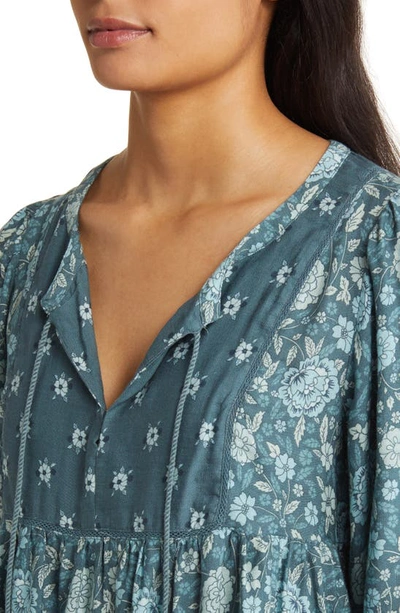 Shop Lucky Brand Floral Print Long Sleeve Peasant Blouse In Indian Teal Multi
