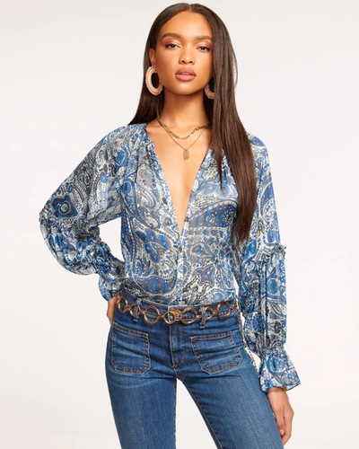 Shop Ramy Brook Aria Button Down Blouse In Blue Paisley