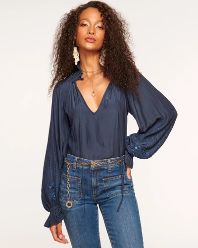 Shop Ramy Brook Eleanor Embellished Blouse In Navy