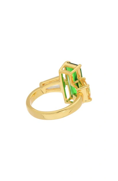Shop Covet Baguette Crystal Three-stone Ring In Green