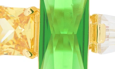 Shop Covet Baguette Crystal Three-stone Ring In Green