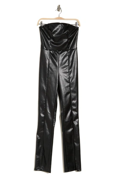Shop Bebe Strapless Faux Leather Jumpsuit In Black