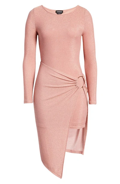 Shop Bebe Ring Detail Sparkle Long Sleeve Knit Dress In Rose