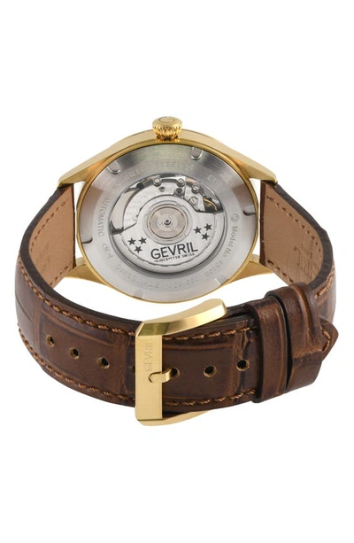 Shop Gevril Empire Leather Strap Automatic Watch, 40mm In Brown