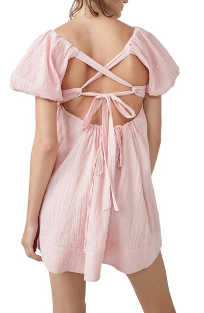 Shop Free People Free-est Marina Tie Back Cotton Crinkle Babydoll Dress In Pink Combo
