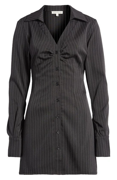 Shop Moon River Pinstripe Long Sleeve Shirtdress In Black