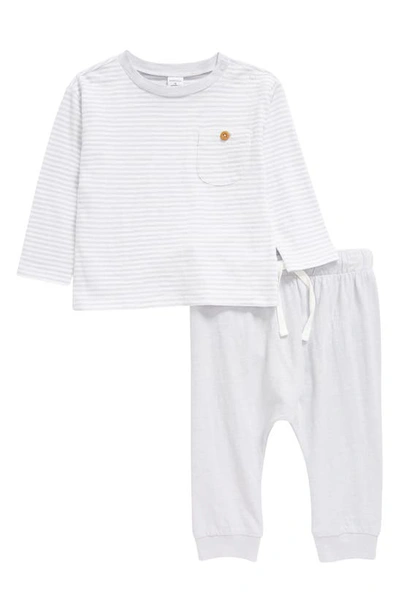 Shop Nordstrom Long Sleeve Cotton Pocket T-shirt & Joggers Set In Ice Stripe