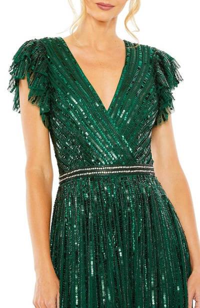Shop Mac Duggal Beaded Cap Sleeve Tulle A-line Gown In Deep Green