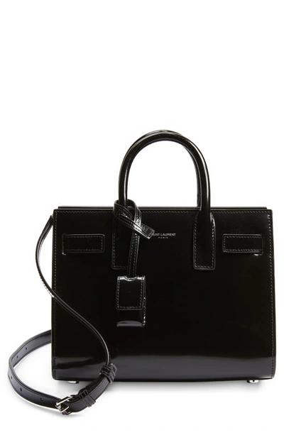 Shop Saint Laurent Nano Sac De Jour Patent Leather Top Handle Bag In Noir